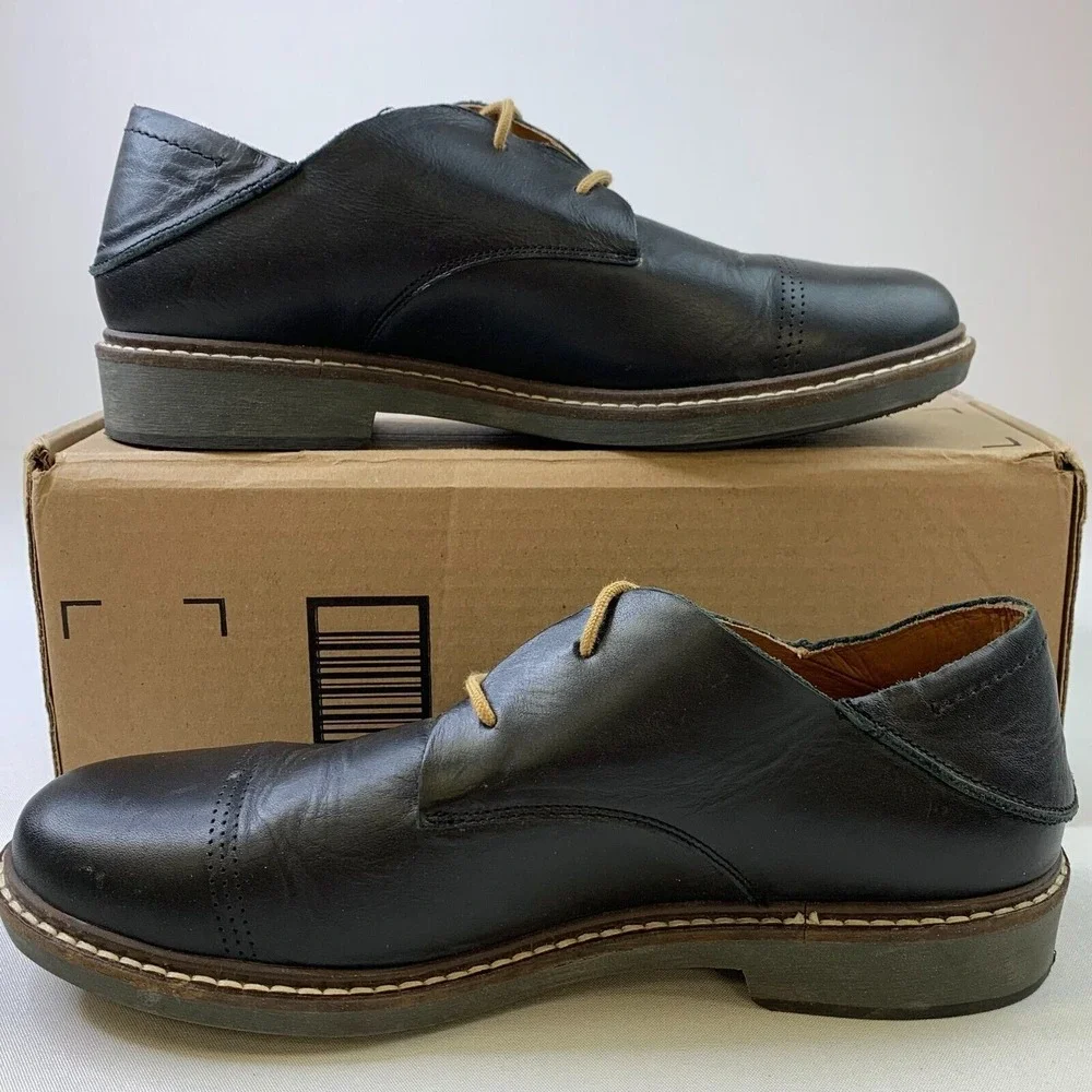 Olu Kai Mens Walino Oxfords Black Leather Lace-Up Dress Shoes‎ Sz US9/EU 42